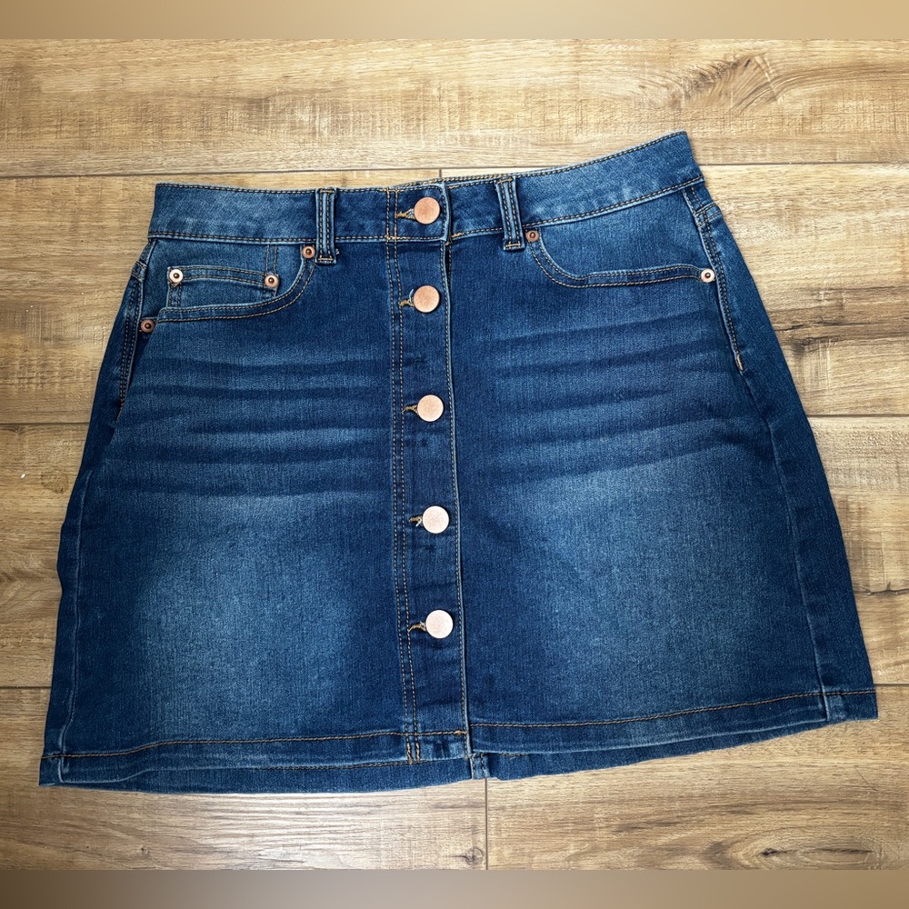 High Rise Button Front Denim Mini Skirt Women’s Size 13 Blue Jean Skirt
